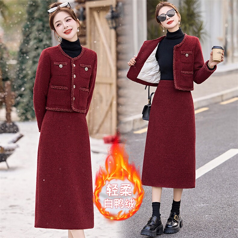 【财阀千金系列】2024新款冬装小香风50%白鸭绒内胆套装，女装套装/套裙，欣贝拉