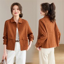 2026年春季翻领短款扣子休闲宽松微胖显瘦外套，女装短外套，文熹诺
