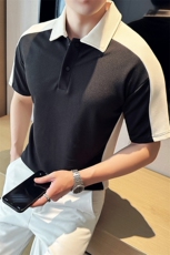 韩版保罗衫拼接撞色设计款半截袖男士翻领Polo衫PL61/P55控78，男装Polo衫，电商A243
