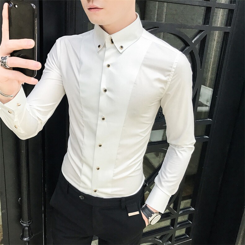 2025秋季新款纯色英伦长袖修身休闲白色男士衬衣1188-P38,男装衬衫,电商A236