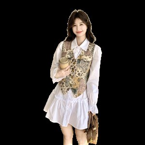 【】翻领木耳边时尚连衣裙+复古马甲套装2D148-2628-P165K268图片