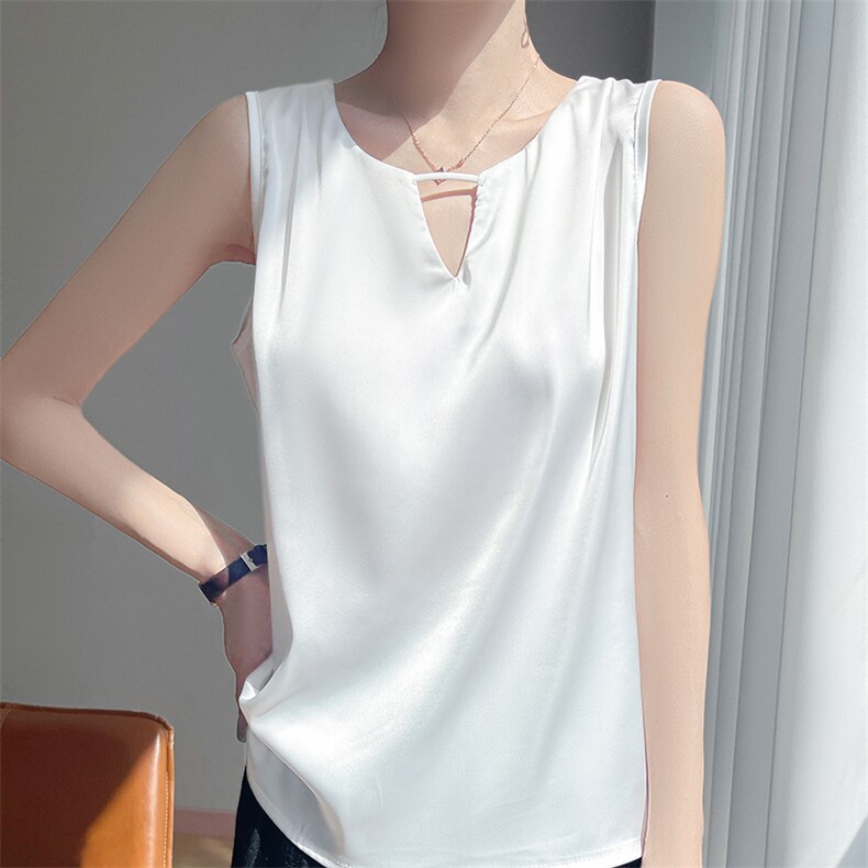 夏季缎面打底背心女内搭纯色无袖衬衫t恤上衣内搭吊带可外穿上衣，女装背心吊带，圣丽羊绒