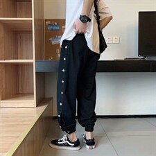 ins潮牌卫裤排扣运动裤男宽松休闲裤侧开纽扣束脚裤bf风男k2-p40图片