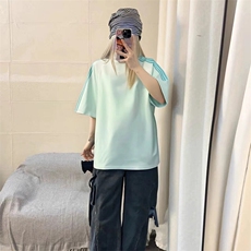 抖音得物品质二开240克宽松纯棉美式潮牌印花三条杠中性风短袖T恤，男装T恤，电商A486