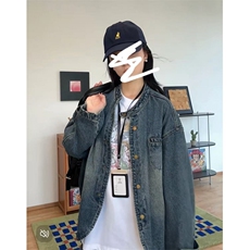 美式复古水洗毛边圆领牛仔外套女2025春秋新款高级感宽松夹克上衣，男装工装外套，四季星座505