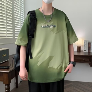 重磅渐变色男士短袖t恤2025新款夏季潮流潮牌宽松半袖体恤上衣服图片