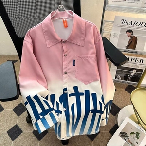 渐变色印花开衫衬衫男女长袖2025春秋新款外套翻领衬衣CY1068-P41图片