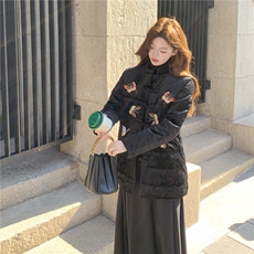 唐装风丝绒刺绣盘扣羽绒H8382P295K428，女装羽绒服，红龙果