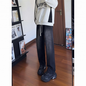 美式潮流宽松直通牛仔裤牛筋阔腿长裤图片
