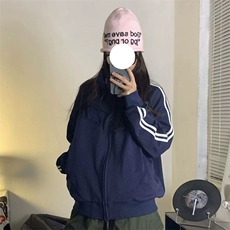 美式小众双拉链开衫立领卫衣女2025春秋新款宽松百搭双杠分割外套，男装夹克，星座506A