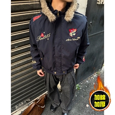 现货高品质美式高街重磅刺绣座山雕大毛毛领棉衣男女加厚棉服外套，男装棉衣，电商A486-1