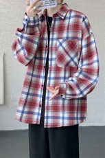 衬衫男秋季新款港风宽松大码磨毛格子长袖衬衣CS6639-P35，男装衬衫，星座214-3