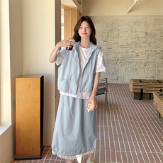 连帽马甲半身裙两件套2C339-6328-P135-K198，女装套装/套裙，2C339