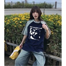 抖音得物品质二开240克宽松纯棉美式潮牌插肩三杠织带短袖T恤，男装T恤，电商A486