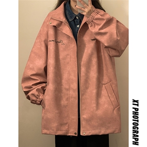 1中性风立领PU皮复古做旧金属印花字母设计夹克男JK77754P90控128图片
