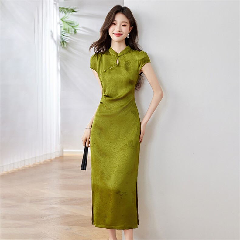妍蝶女士连衣裙2025夏季新款时尚减龄休闲百搭修身显瘦旗袍长裙子,女装连衣裙,布芭啦