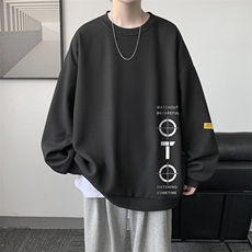 华夫格卫衣圆领卫衣男大码长袖t恤男外套HW76114-P30加绒款-P40，男装卫衣，电商A040