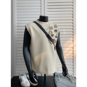 XZ809A/HBBX03/P20/控38 重磅华夫格印花美式复古圆领背心图片