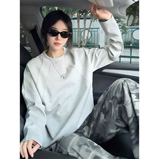 抖音得物品质26春装美式高街曼巴棉螺纹拼接卫衣圆领长袖T恤YT164，男装T恤，电商A486
