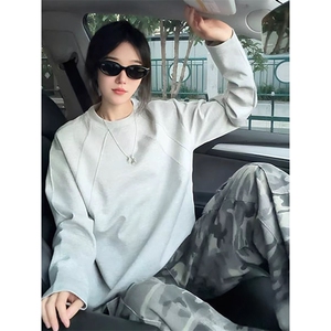 抖音得物品质26春装美式高街曼巴棉螺纹拼接卫衣圆领长袖T恤YT164图片