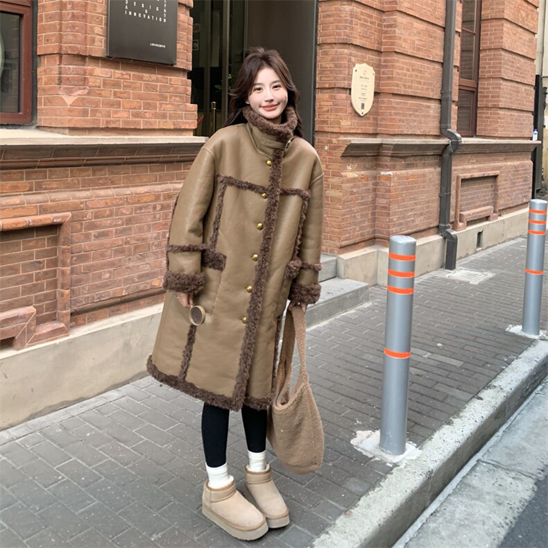 中长款羊羔毛外套女冬季新款韩系加绒加厚两面穿保暖皮毛一体大衣,女装毛呢外套,帛香坊