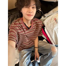 新款美式复古条纹短袖T恤男夏季宽松休闲百搭半袖上衣潮T7120，男装T恤，星座1116A（原606A-3）
