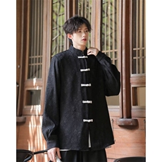 新中式男装风立领花衬衫外套式夏中山汉服民唐装男款C4522，男装衬衫，星座1116A-1（原606A）
