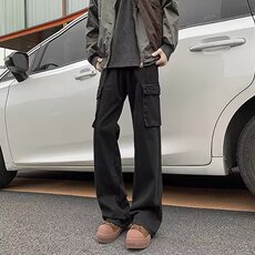 美式休闲口袋工装牛仔裤男女复古直筒宽松春秋长裤子K6695-P53，男装牛仔裤，星座412-1