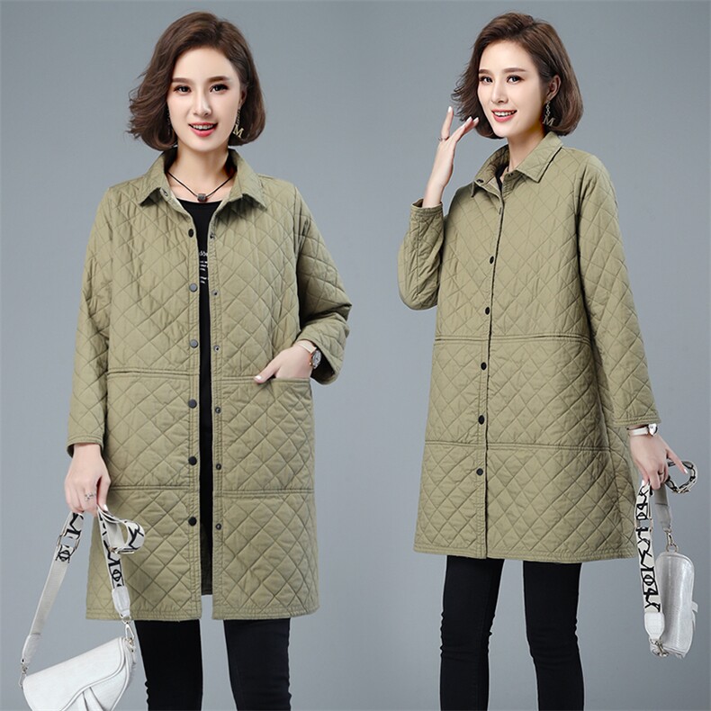 2021秋冬时尚百搭新款格纹棉服纯色简约衬衫式棉衣中长款女,女装棉衣/棉服,小林双子