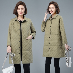 2021秋冬时尚百搭新款格纹棉服纯色简约衬衫式棉衣中长款女图片