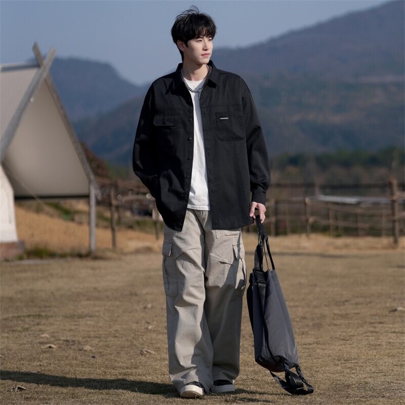 25年春季长袖衬衫男工装潮流衬衣宽松现货DS-C323-1-S581-特批45,男装衬衫,电商C323-1