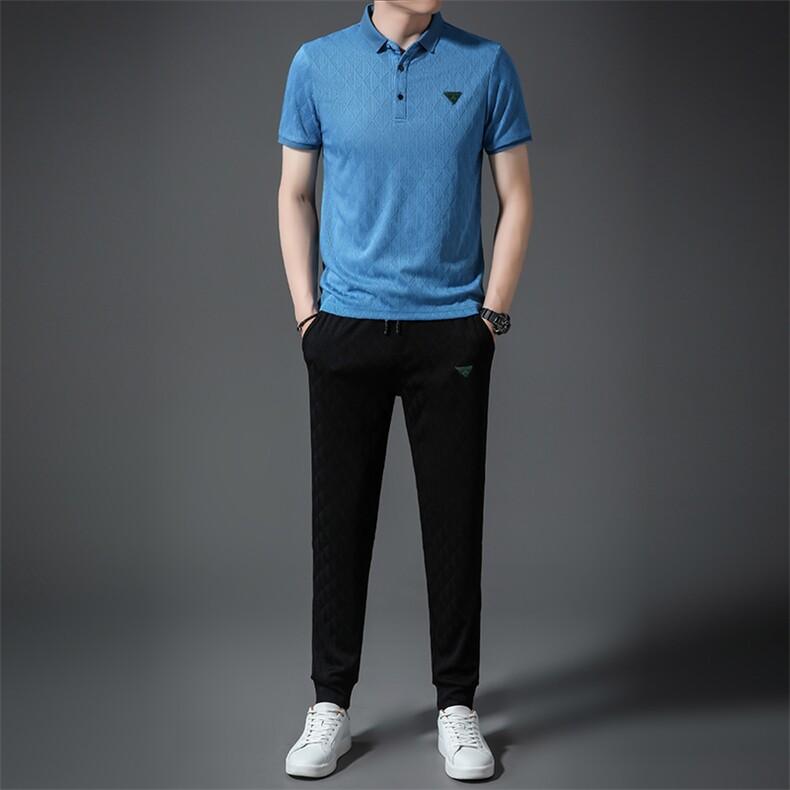 中年男士套装夏季宽松免烫2023新款中年冰丝时尚百搭男装夏季，男装休闲套装，电商B212（原钱塘6029）