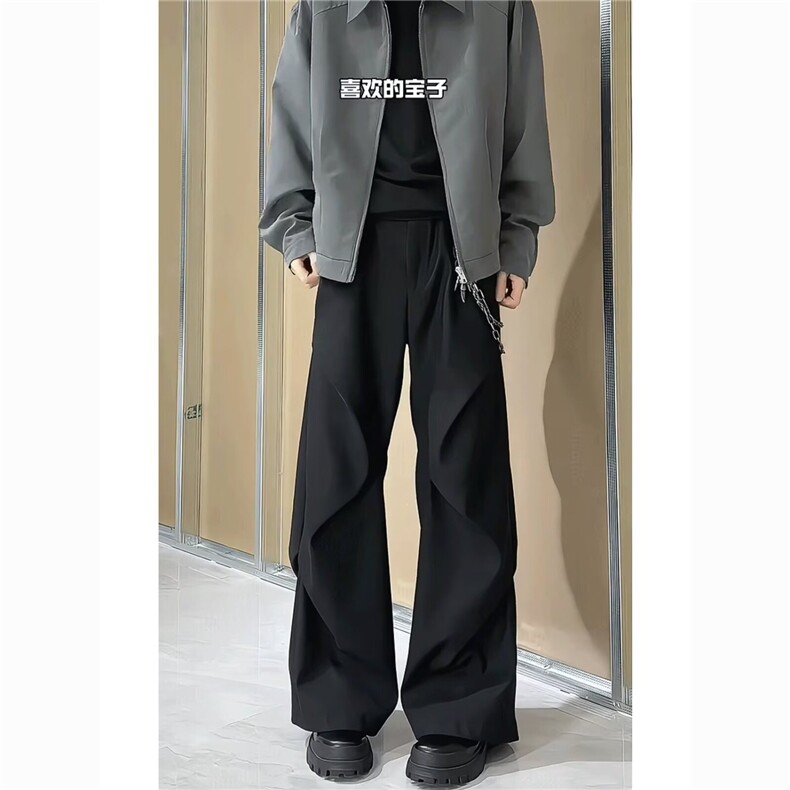 美式褶皱弯刀西裤男工装阔腿裤子垂感宽松休闲喇叭裤LXK0199-P45,男装西裤,星座1008
