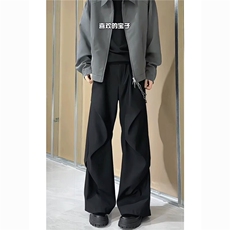 美式褶皱弯刀西裤男工装阔腿裤子垂感宽松休闲喇叭裤LXK0199-P45，男装西裤，星座1008