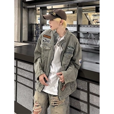 设计感水洗刺绣牛仔外套男春秋高街工装立领机车夹克W055-P75，男装工装外套，星座1001-1