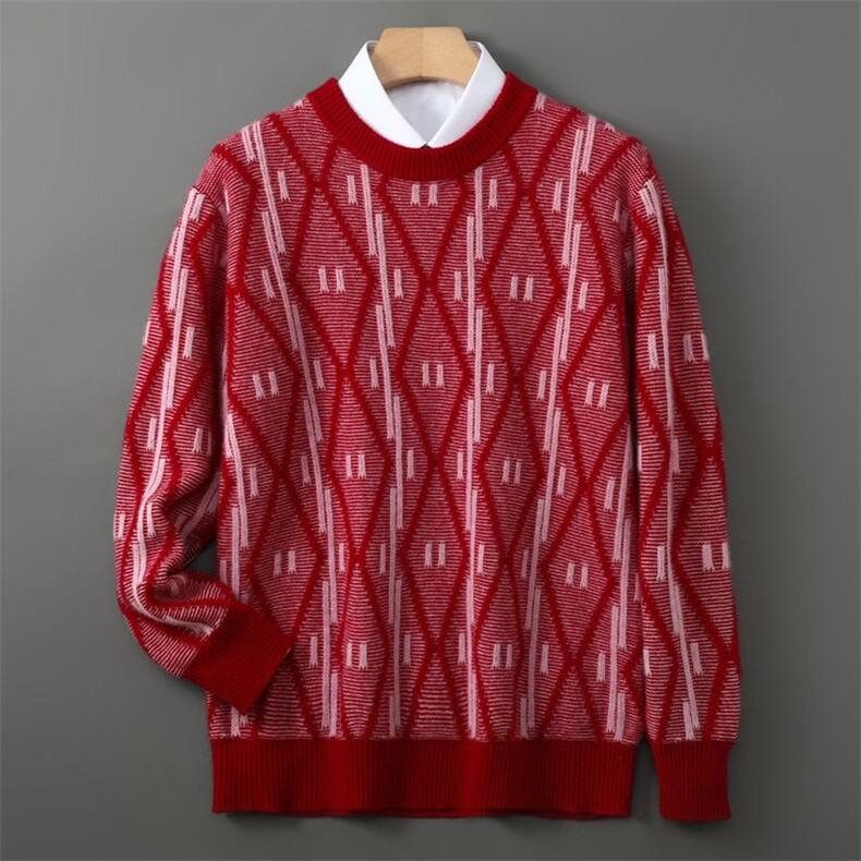 2025年夏季圆领羊毛衫男针织套头毛衣宽松大码打底加厚，男装羊毛衫，祥特羊绒