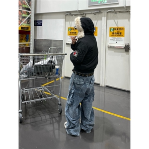 网图豹纹袖章连帽座山雕毛领棉衣派克棉服外套 A025-QY15036-P108图片