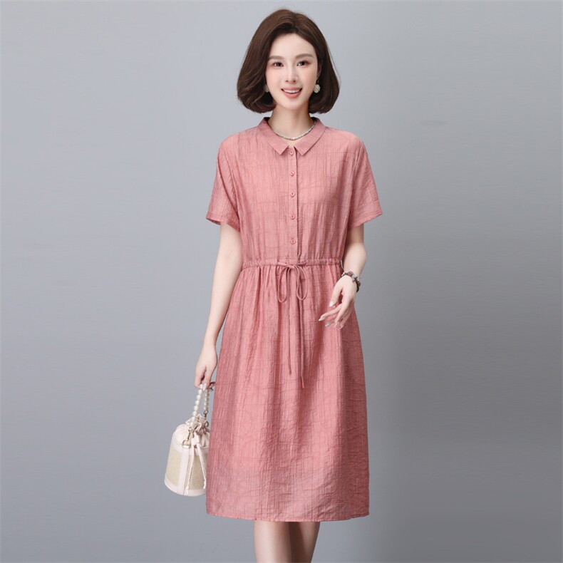 莱赛尔天丝连衣裙女夏2026新款洋气中年妈妈休闲宽松显瘦A字裙子,女装连衣裙,简韵佳