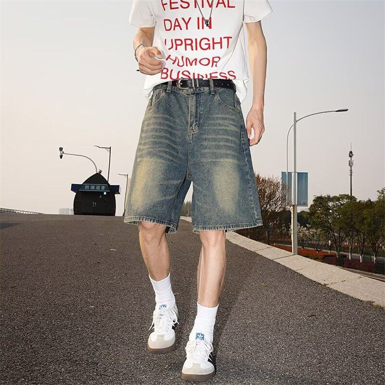 半松紧复古牛仔短裤男女韩版潮宽松2026夏季ins五分裤RK2712-P36,男装牛仔裤,星座412-2