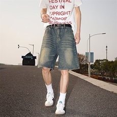 半松紧复古牛仔短裤男女韩版潮宽松2026夏季ins五分裤RK2712-P36，男装牛仔裤，星座412-2