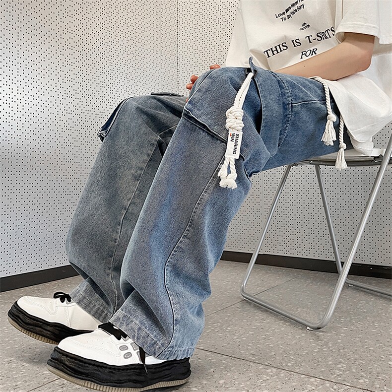 工装牛仔裤男士美式水洗复古高街百搭多口袋牛仔裤XK66361特批40,男装牛仔裤,电商A042