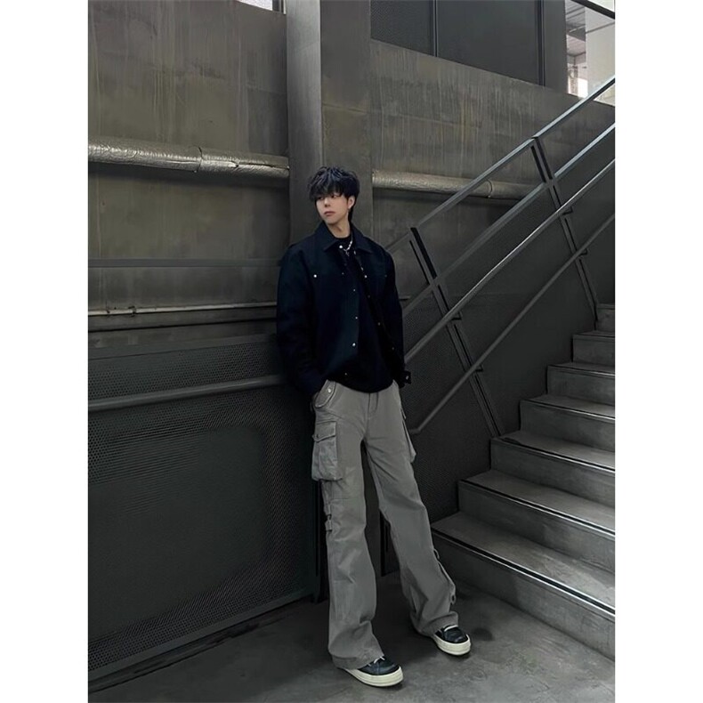 W9487-P90网图现货新款美式复古夹克外套男短款工装柳钉上衣潮,男装夹克,星座1608-2