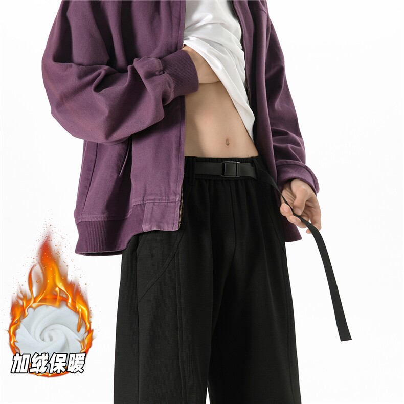 YK160特P50控85无影墙！加绒加厚华夫格配腰带宽松保暖休闲裤，男装休闲裤，电商A249