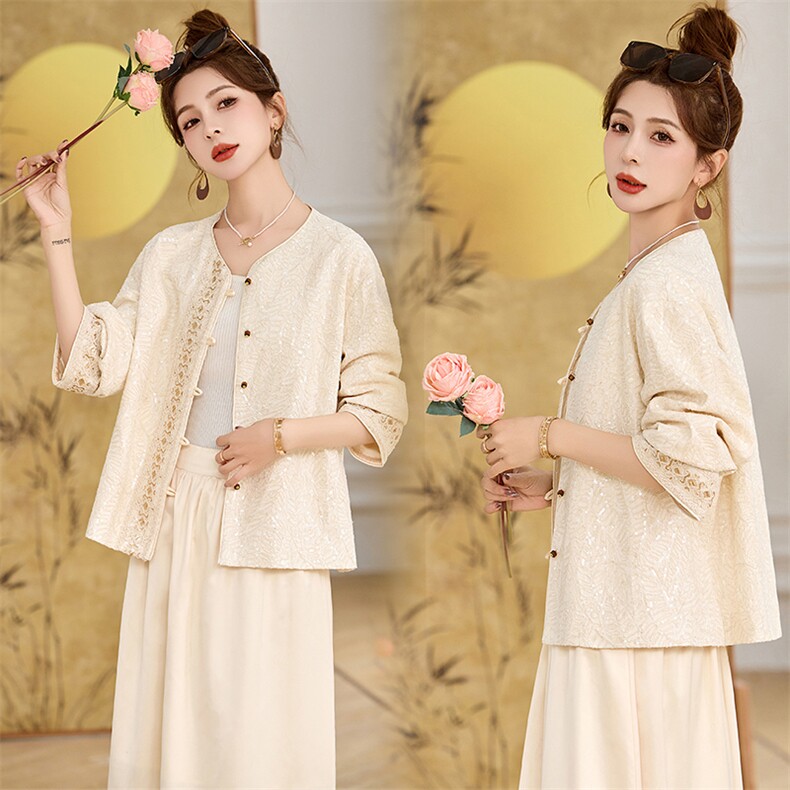 2025年春季新款亚麻手工刺绣穿珠外套女新中式改良国风上衣超好看，女装短外套，玖莱伊