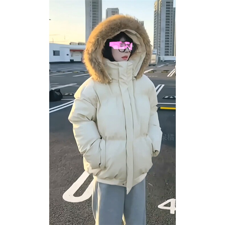 现货三防重磅硬挺boxy短款羽绒棉衣座山雕大毛毛领PU皮棉服外套冬图片