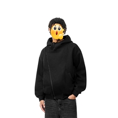 不规则设计感连帽卫衣男早秋重磅长袖双拉链美式解构硬挺开衫外套，男装夹克，电商A001