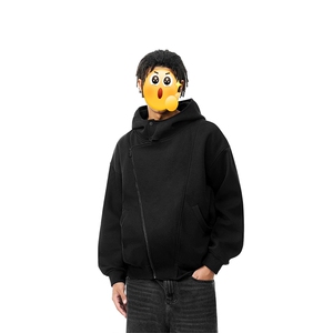 不规则设计感连帽卫衣男早秋重磅长袖双拉链美式解构硬挺开衫外套图片