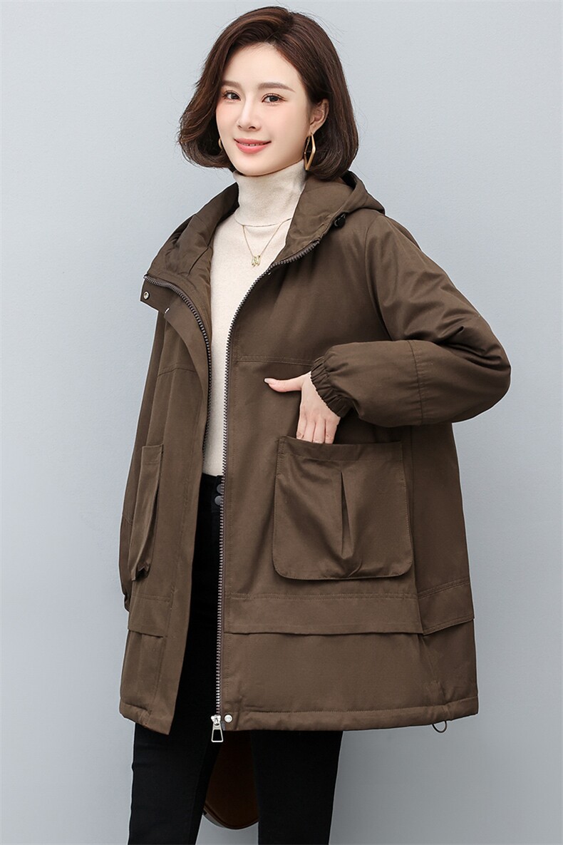 派克服2025冬季新款中长款棉衣加绒加厚大码宽松外套,女装派克服,天丽