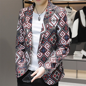 507A-X609-P75 2025春季时尚男士碎花西服长袖小西装图片