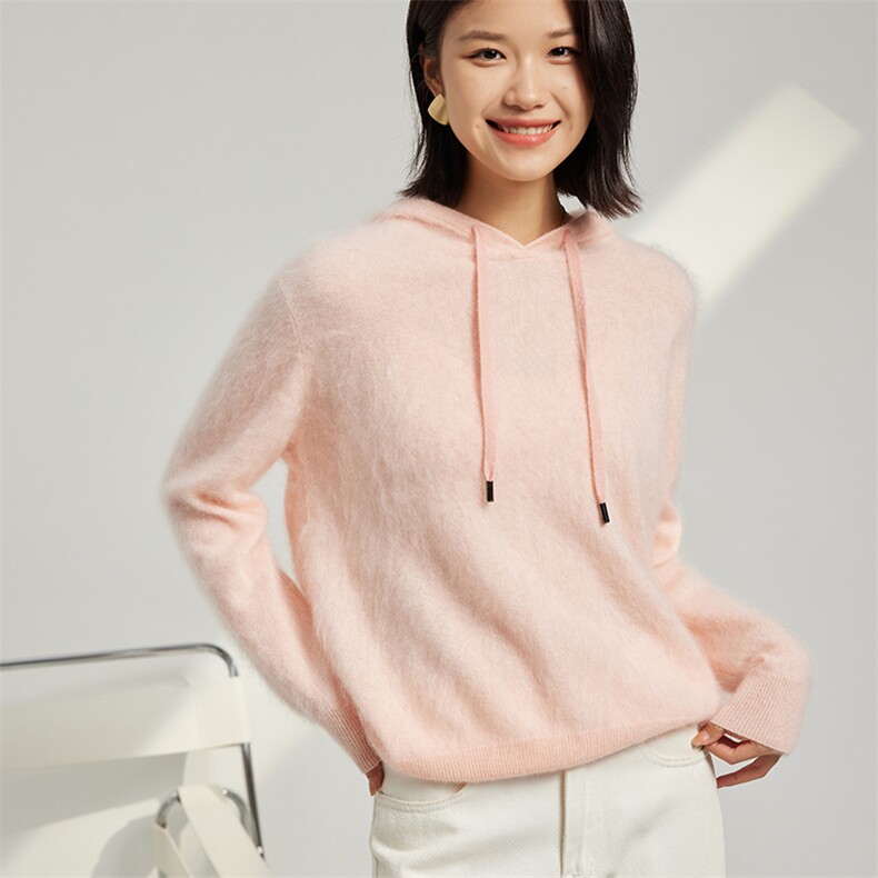 秋冬季羊绒休闲百搭时尚帽衫拉绒羊绒衫,女装羊绒衫,英集羊绒